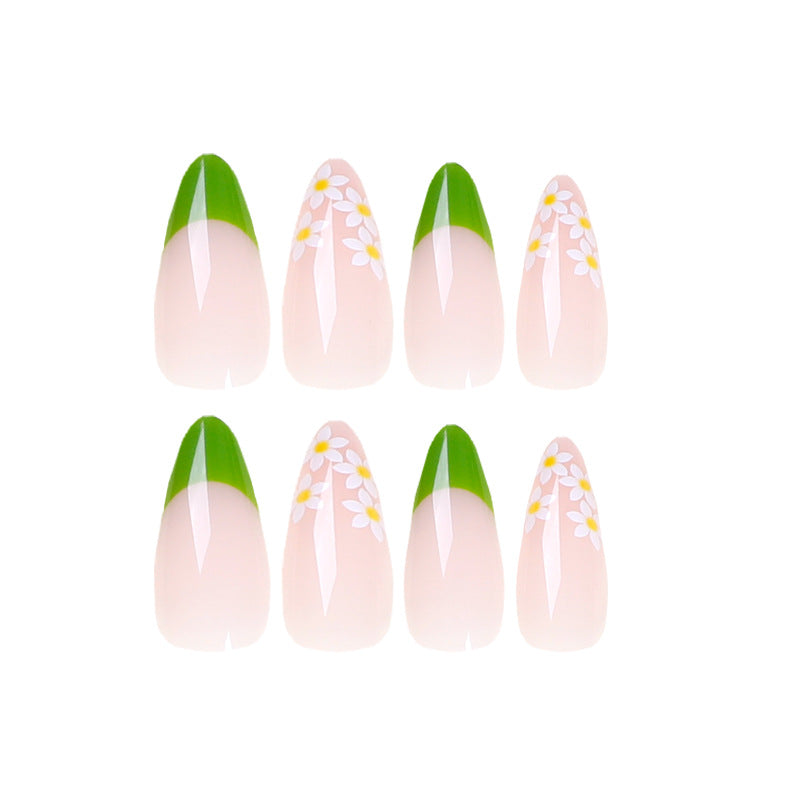Green, chrysanthemum, summer fake nails