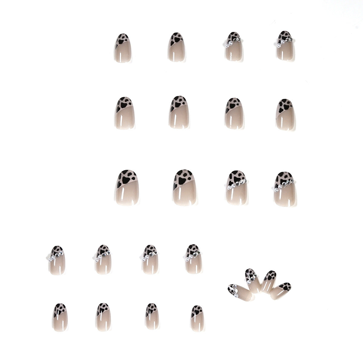 Nude beveled edge leopard print full diamond  Removable fake nails
